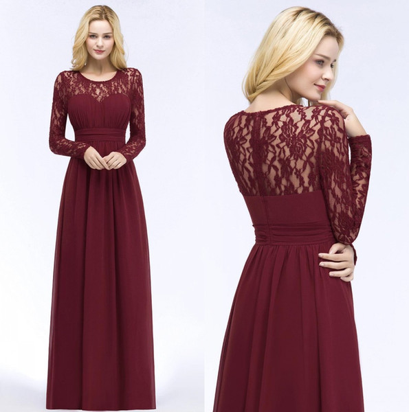Elegant Long Sleeves Chiffon Long Bridesmaid Dresses 2018 Lace Top Ruched Bohemia Floor Length Wedding Guest Maid Of Honor Dresses CPS867