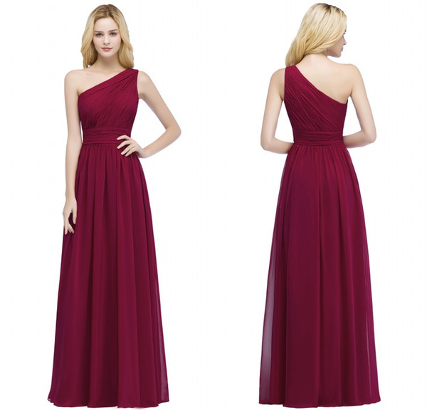 2017 Designer in stock Cheap Bridesmaid Dresses Burgundy Chiffon One Shoulder Bridesmaid Dress Vestidos Formal Prom Party Gowns CPS878