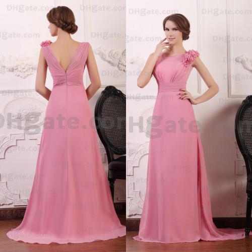Hot Selling Flower V Shape Back 2015 Elegant Evening Party Chiffon Bridesmaid Dress BD006