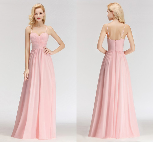 Candy Pink Summer Beach Sexy Spaghetti Straps Bridesmaid Dresses A Line Chiffon Draped Pleats Floor Length Maid of Honor Gowns BM0046
