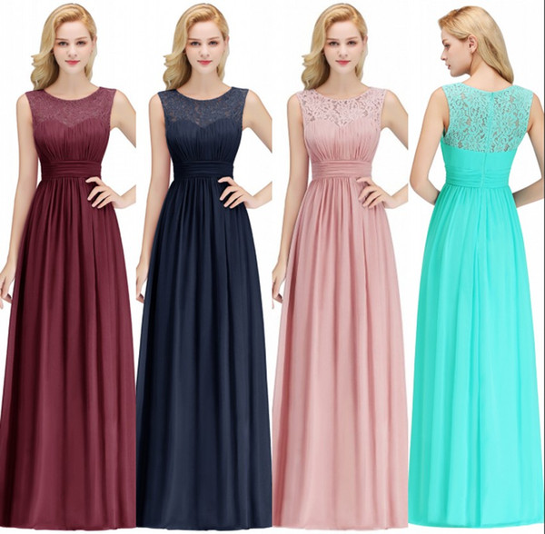 Only $39 New Arrival Blush Pink Navy Blue Burgundy Long Bridesmaid Dresses Lace Chiffon Floor Length Beach Garden Maid of Honor Gown CPS1067