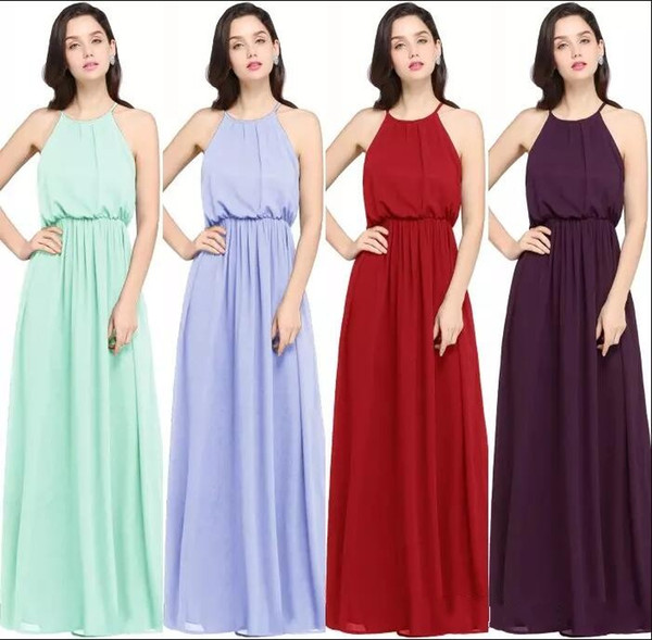 100% Real Image 9 Colors Halter Chiffon Long Bridesmaid Dresses Ruched Floor Length Formal Party Wedding Guest Maid Of Honor Dresses CPS618