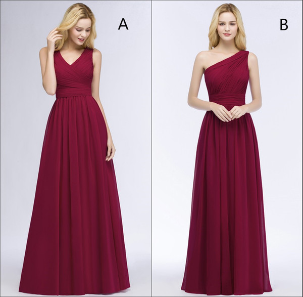 2018 Mix Order V Neck Burgundy Chiffon Long Bridesmaid Dresses Ruched Floor Length Formal Maid Of Honor Wedding Guest Dresses Cps878