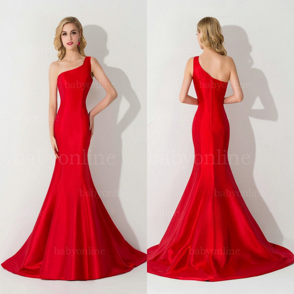 Robe de Soiree Sexy One Shoulder Backless Mermaid Long Evening Dress 2018 Charming Satin Evening Gown Long Party Dresses CPS077