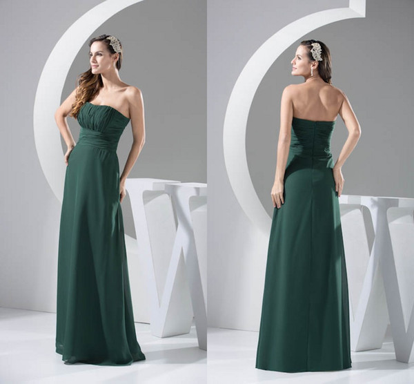 Dark Green Cheap Long New Actual Pictures Bridesmaid Dresses Strapless Pleats Chiffon Maid of Honor Dresses Wedding Guest Gowns WD4-741