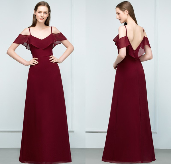 Real Pictures 2018 Cheap Burgundy Long Bridesmaid Dresses Off the Shoulder Chiffon Floor Length Women Cheap Formal Prom Party Gowns CPS804
