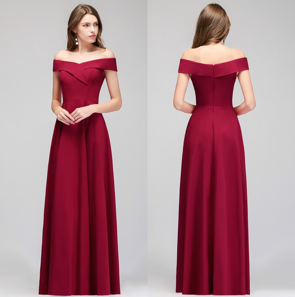 2019 Burgundy Spandex Long Bridesmaid Dresses Off The Shoulder Ruched A Line Floor Length Formal Maid Of Honor Wedding Guest Dresses CPS987