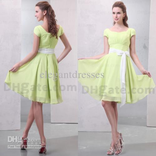 Custom Made Cheap Price Knee Length 2015 A-line Short Sleeves Wedding Party Bridesmaid Dress BD028