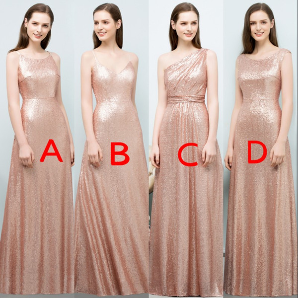 2019 Beautiful Rose Gold Sequins Bridesmaid Dresses Long Formal Evening Prom Party Gown vestidos de festa CPS783
