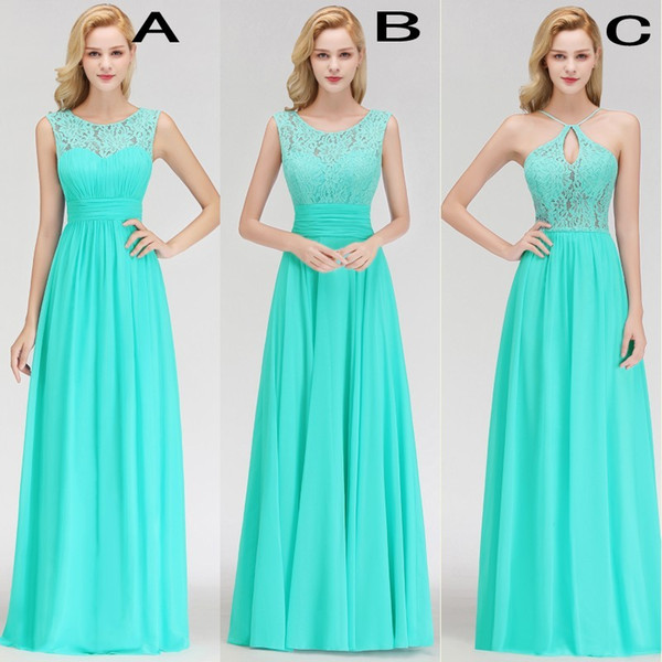 Real Photos Designer Country Style Turquoise Bridesmaid Dresses Custom Made Lace Chiffon Long Formal Wedding Guest Party Gowns BM0052