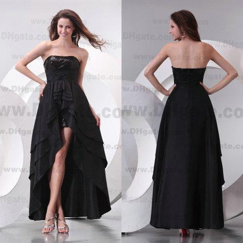 2015 New Arrival Strapless Hi-Lo Stunning Black Chiffon Bridesmaid Dress Cocktail Dress BD065