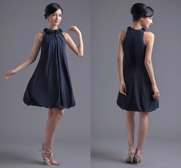 Unique Simple Cheap Long Short Bridesmaid Dresses Jewel Neck Chiffon Handmade Flower Formal Maid of Honor Dresses Wedding Guest Gowns ZPT006