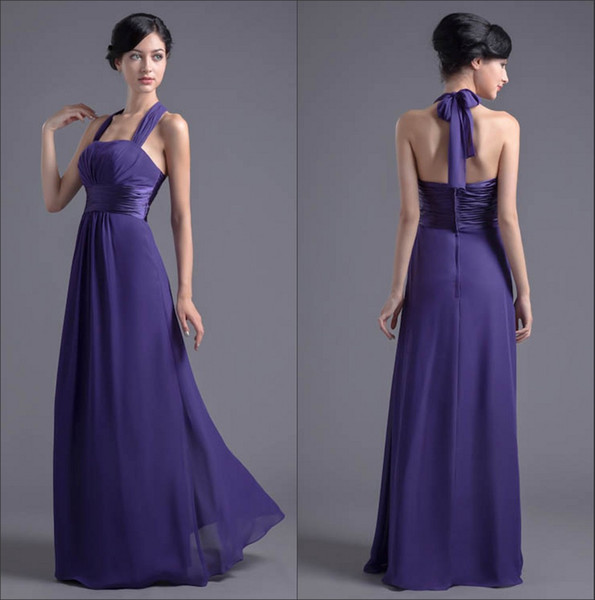 Halter Chiffon Long Bridesmaid Dresses Ruched Sash Floor Length Formal Wedding Guest Maid Of Honor Dresses ZPT010
