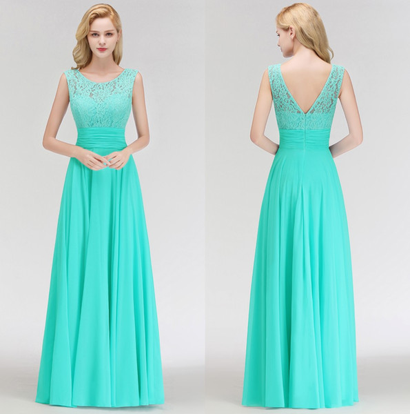 Hunter Chiffon Country Long Bridesmaid Dresses Crew Neck Lace Top Backless Floor Length Wedding Guest Maid of Honor Dresses BM0053
