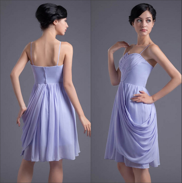 Spaghetti Straps Chiffon Short Bridesmaid Dresses Ruffles Knee Length Formal Wedding Guest Maid Of Honor Cocktail Dresses ZPT143