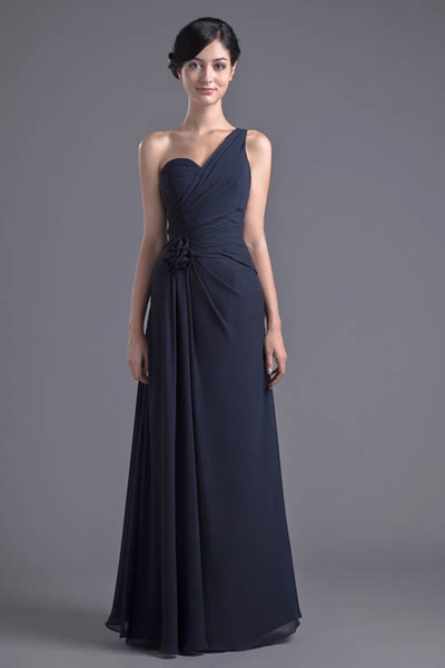 One Shoulder Chiffon Long Bridesmaid Dresses Ruched Floral Floor Length Formal Wedding Guest Maid Of Honor Dresses ZPT031