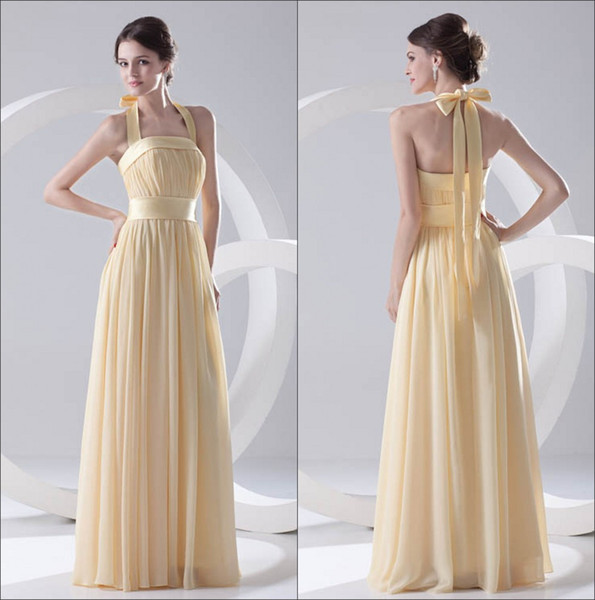 Elegant Halter Chiffon Long Bridesmaid Dresses Pleated Floor Length Formal Wedding Guest Maid Of Honor A Line Evening Dresses ZPT251