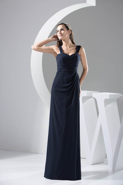 Spaghetti Straps Chiffon Long Bridesmaid Dresses Ruched Floor Length Formal Wedding Guest Maid Of Honor Dresses WD4-742