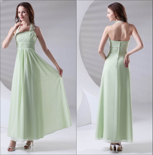 Halter Chiffon Long Bridesmaid Dresses Ruffles Ruched Floor Length Formal Wedding Guest Maid Of Honor Dresses ZPT411