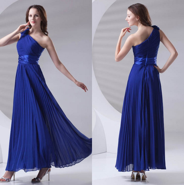Royal Blue Chiffon Long Bridesmaid Dresses One Shoulder Pleated Formal Wedding Guest Maid Of Honor Floor Length Prom Dresses ZPT422