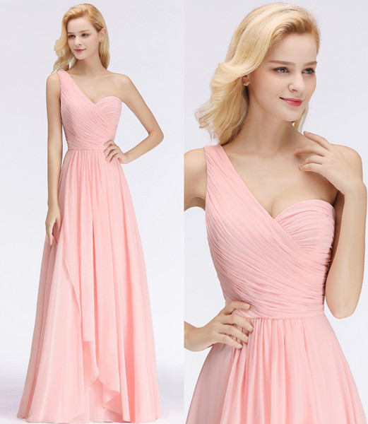 One Shoulder Chiffon Long Bridesmaid Dresses Ruched Floor Length Wedding Guest Maid of Honor Formal Maid Of Honor Party Dresses CPS1060