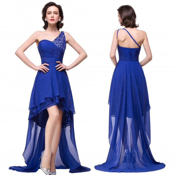 2016 Royal Blue High Low Country Style Bridesmaid Dresses One Shoulder with Beads Real Image Summer Beach Maid of Honor Gowns BZP0890
