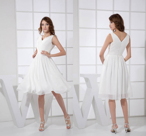 Sexy V Neck Chiffon Cheap Short Bridesmaid Dresses Pleats Above Knee Length Formal Maid of Honor Dresses Wedding Guest Gowns WD2-002