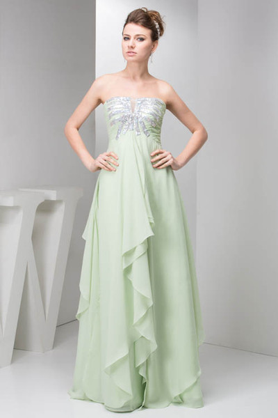 Sequined Ruffles Chiffon Cheap Straples Long A Line Bridesmaid Dresses Zipper Back Formal Maid of Honor Dresses Wedding Guest Gowns WD4-1220