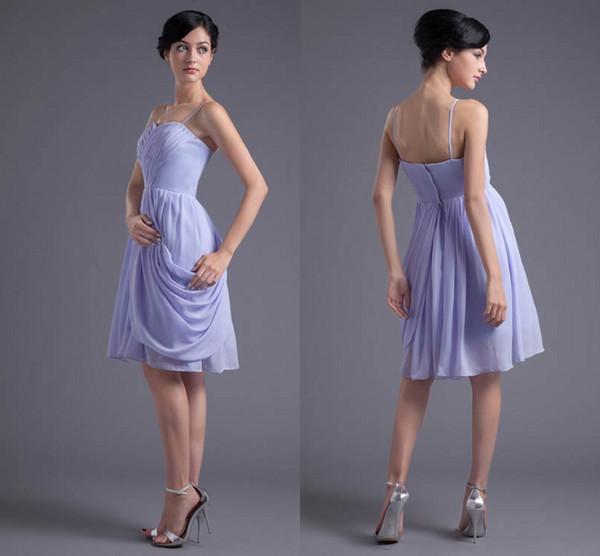 Lavender Simple Cheap Short A Line Bridesmaid Dresses Chiffon Spaghetti Pleats Formal Maid of Honor Dresses Wedding Guest Gowns ZPT143