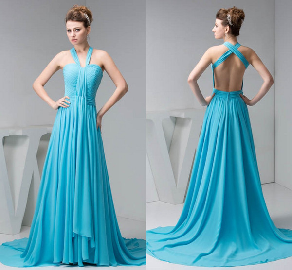 Blue Cheap Long New Actual Pictures A Line Bridesmaid Dresses Halter Neck Chiffon Maid of Honor Dresses Wedding Guest Gowns WD4-1202
