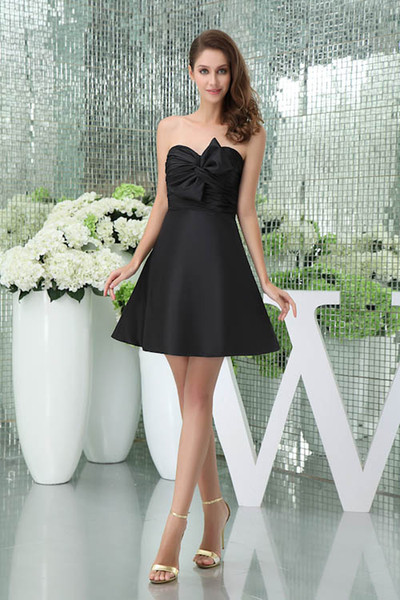 A Line Cheap Black Sweetheart Ruffles Pleats Chiffon Cheap Short Bridesmaid Dresses Formal Maid of Honor Dresses Wedding Guest Gowns WD5-011