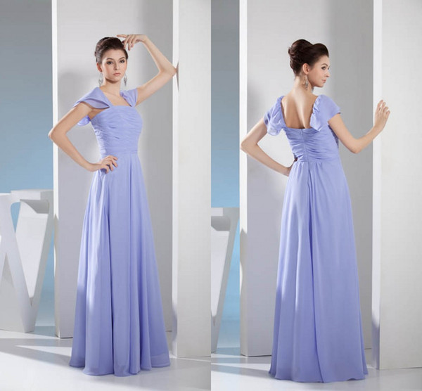 Simple Cheap Draped Actual Pictures Lavender A Line Bridesmaid Dresses Chiffon Floor Length Maid of Honor Dresses Wedding Guest Gowns