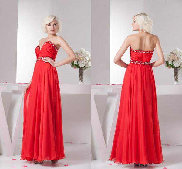 Red Long New Actual Pictures A Line Bridesmaid Dresses Chiffon Beads Sweetheart Maid of Honor Dresses Wedding Guest Gowns WD4-1315