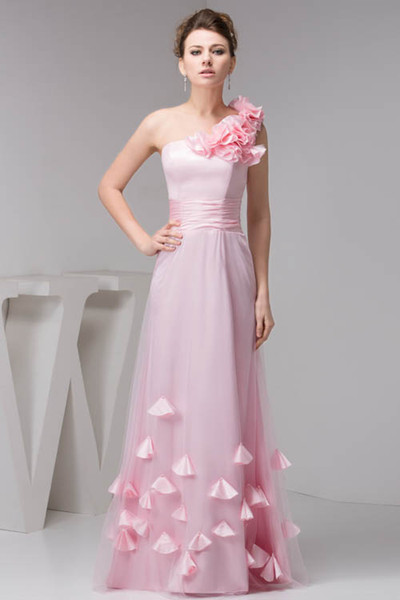 Pink Flowers Chiffon Cheap Long A Line Bridesmaid Dresses Zipper Back Formal Maid of Honor Dresses Wedding Guest Gowns WD4-1204