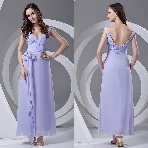 Chiffon Long Bridesmaid Dresses Lilac Purple V Neck Ruched Backless Floor Length Formal Wedding Guest Maid Of Honor Evening Gowns ZPT34