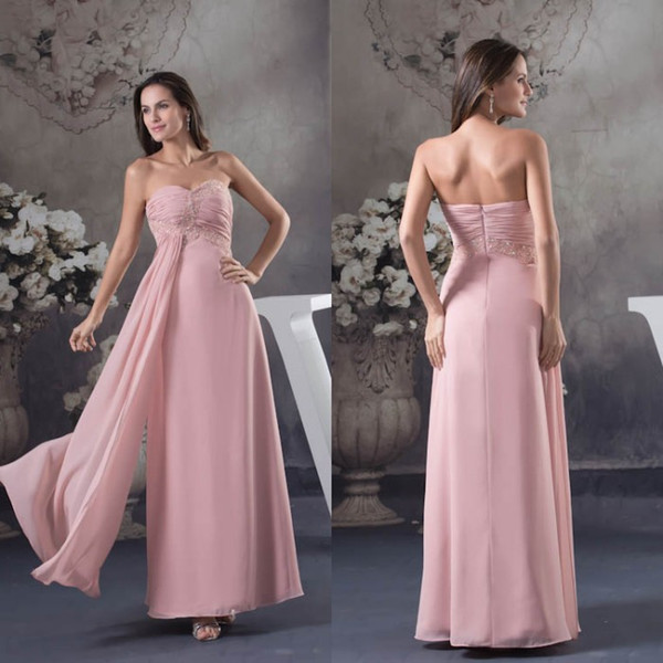 Sweetheart Strapless Long Chiffon Bridesmaid Dresses Beach Bohemian Beaded Pleats Wedding Guest Dress Maid of Honor Gowns WD4-588
