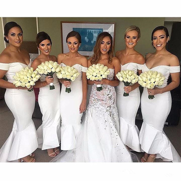 High Low Mermaid White Bridesmaid Dresses New Design Custom New Taffeta Off-the-shoulder Short Maid Of Honor Gowns Formal Gowns B81