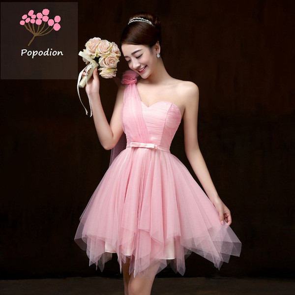 Popodion one shoulder bridesmaid dress short dresses for wedding guests sister party formal dress prom dresses dhROM80005