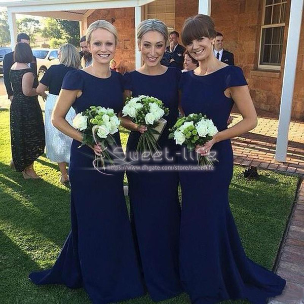 Royal Blue Bridesmaid Dresses Short Sleeves Sexy Mermaid Satin Long Wedding Guest Evening Dress Cheap Maid Of Honor Ball Gowns
