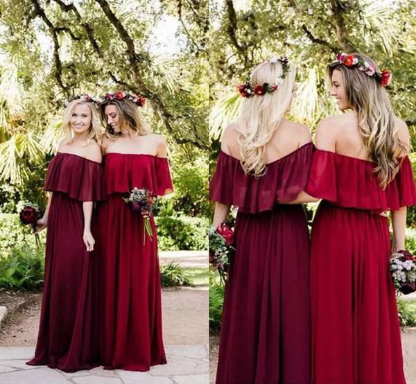 Summer Beach Bridesmaid Dresses A Line Chiffon Long Off Shoulder Cheap Wedding Maid Of Honor Gowns Custom Made