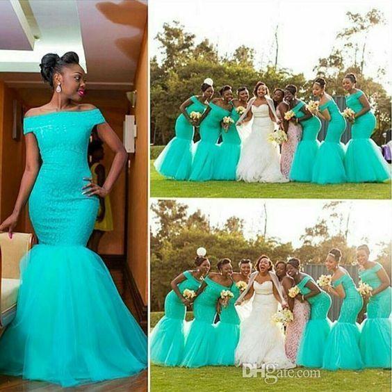 South Africa Nigerian Junior Bridesmaid Dresses Plus Size Mermaid Maid Of Honor Gowns For Wedding Off Shoulder Turquoise Tulle Dress