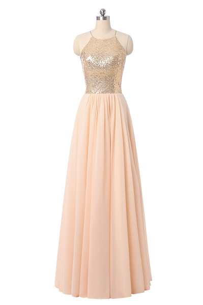 Women's Sequin Prom Dress Long Chiffon Bridesmaid Dress