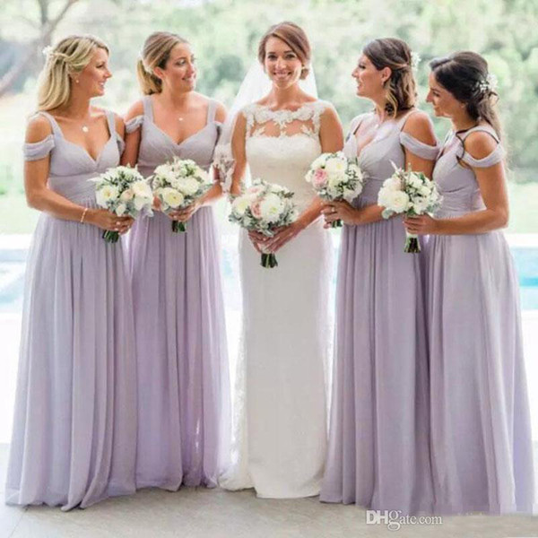 Lavender Chiffon Bridesmaid Dresses Elegant Off Shoulder Straps Ruched Party Dress A Line Country Wedding Guest Dresses Plus Size
