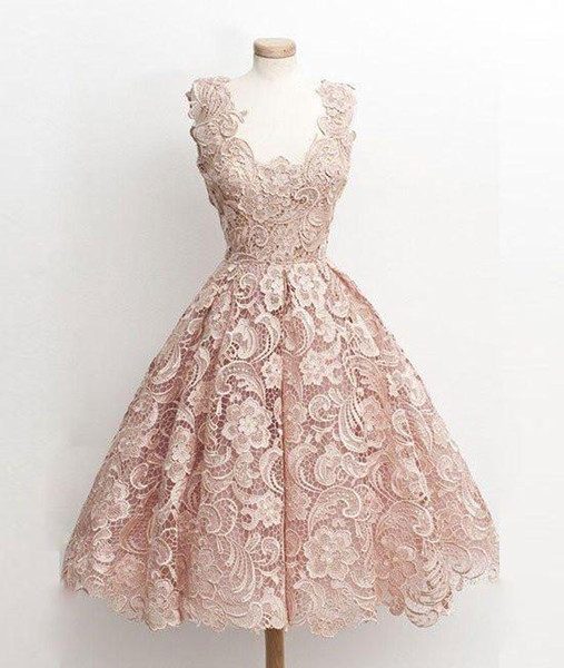 Lace Sleeveless Scoop Short Skirt Blush Pink New Evening Gowns Custom Made Homecoming Dresses Special Occasion Dresses
