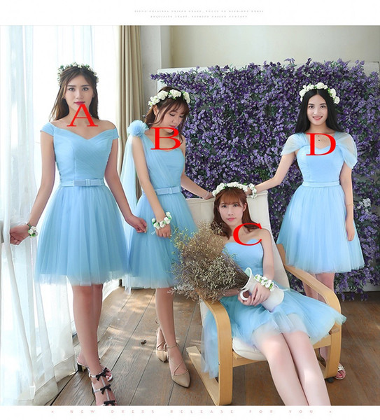 Simple Design 4 Different Style Junior Bridesmaid Dresses Tulle With Bow Lace Up Back Knee-length Short Evening Prom Party Dresses