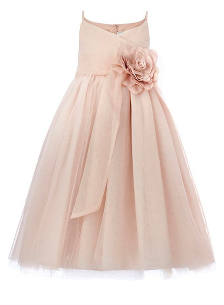 2017 Blush Pink Tulle Junior Bridesmaid Dresses A-line Spaghetti Straps Real Photo Child Little Kids Wedding Party Gowns