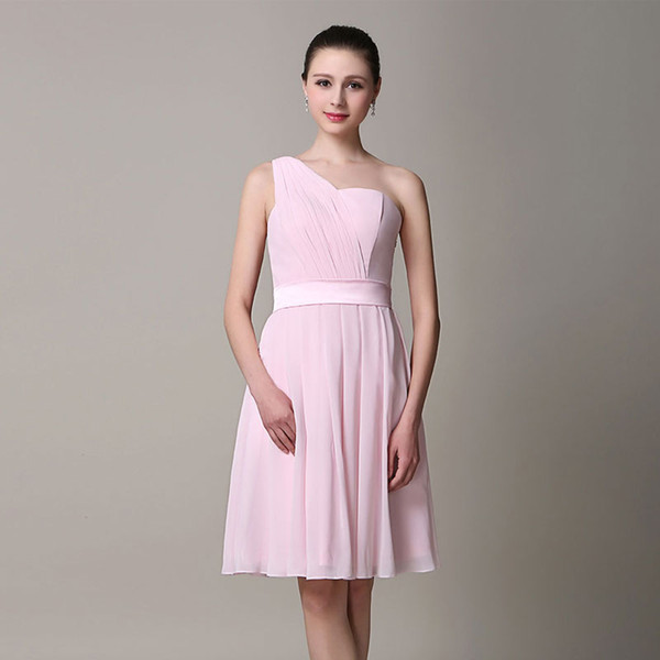 Pleated Chiffon Short Junior Bridesmaid Dresses Pink 2018 One Shoulder Bridesmaid Dress Knee Length Party Dress For Wedding