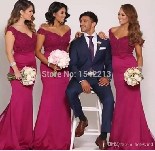 Hot Pink Off the Shoulder Mermaid Junior Bridesmaid Dresses New Arabic Lace Top Sexy Low Back Maid Of Honor Wedding Party Wear