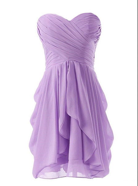 NEW Simple Strapless Short Bridesmaid Dresses 2019 Sweetheart Pleat A Line Ruffles Knee Length Chiffon Prom Party Gowns Wedding Guest Gowns
