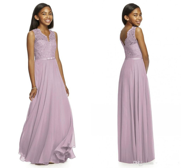 2017 Junoir Bridesmaid Dresses Lace And Chifffon Floor Length Long Maid Of Party Gown For Yong Little Girls Cheap